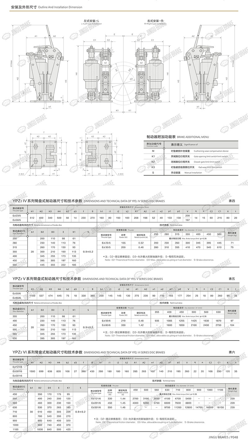 YPZ2IV、V、VI系列電力液壓臂盤式制動器